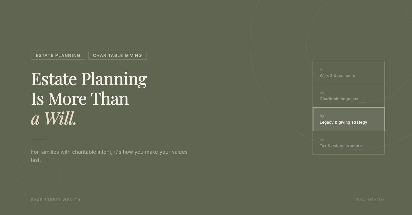 estate planning charitable families reno nevada sage street wealth